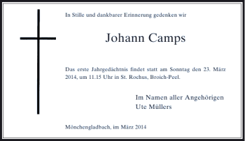 Traueranzeige von Johann Camps von Rheinische Post