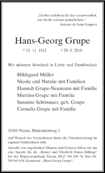 Traueranzeige von Hans-Georg Grupe von Rheinische Post