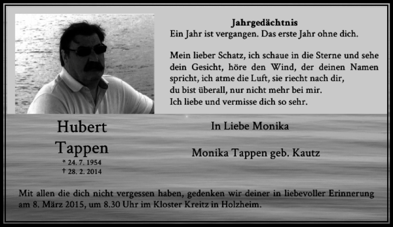  Traueranzeige für Tappen Hubert vom 08.03.2014 aus Rheinische Post