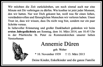 Traueranzeige von Annemie Düren von Rheinische Post