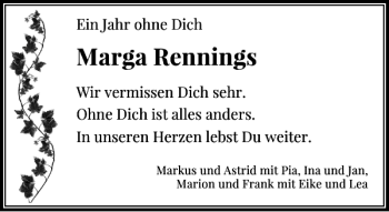 Traueranzeige von Rennings Marga von Rheinische Post