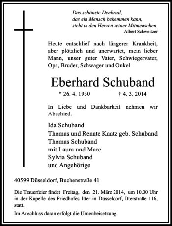 Traueranzeige von Schuband Eberhard von Rheinische Post