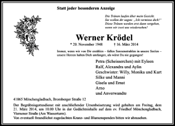 Traueranzeige von Werner Krödel von Rheinische Post