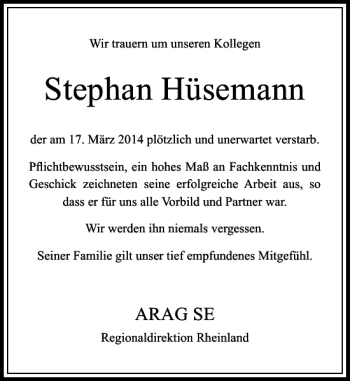 Traueranzeige von Stephan Hüsemann von Rheinische Post