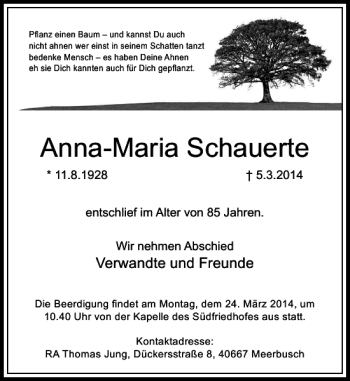 Traueranzeige von Anna-Maria Schauerte von Rheinische Post