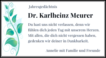 Traueranzeige von Karlheinz Meurer Dr. von Rheinische Post