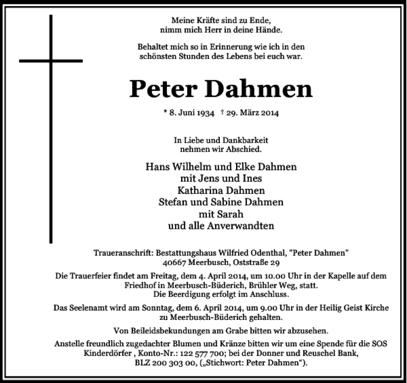 Alle Traueranzeigen für Peter Dahmen | trauer.rp-online.de