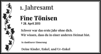 Traueranzeige von Fine Tönisen von Rheinische Post