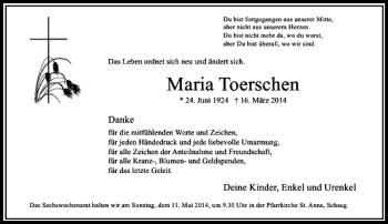 Traueranzeige von Maria Toerschen von Rheinische Post