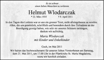 Traueranzeige von Helmut Wlodarczak von Rheinische Post