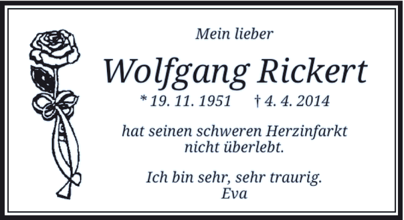  Traueranzeige für Wolfgang Rickert vom 14.04.2014 aus Rheinische Post
