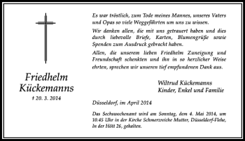 Traueranzeige von Friedhelm Kückemanns von Rheinische Post