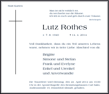 Traueranzeige von Lutz Rothes von Rheinische Post