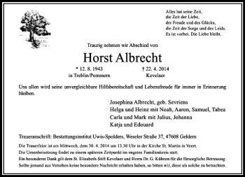 Traueranzeige von Horst Albrecht von Rheinische Post