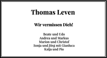 Traueranzeige von Thomas Leven von Rheinische Post