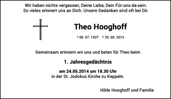 Traueranzeige von Theo Hooghoff von Rheinische Post