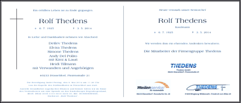  Traueranzeige für Rolf Thedens vom 08.05.2014 aus Rheinische Post