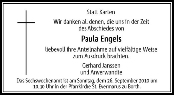 Traueranzeige von Paula Engels von Rheinische Post
