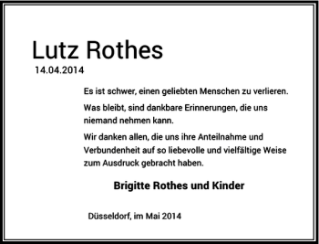 Traueranzeige von Lutz Rothes von Rheinische Post