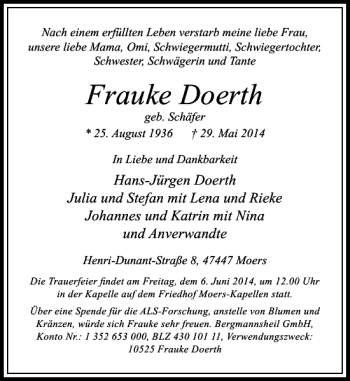 Traueranzeige von Frauke Doerth von Rheinische Post