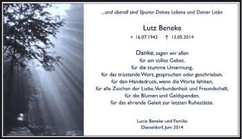 Traueranzeige von Lutz Beneke von Rheinische Post