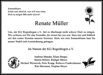 Traueranzeige von Renate Müller von Rheinische Post