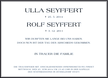 Traueranzeige von ULLA SEYFFERT ROLF SEYFFERT von Rheinische Post
