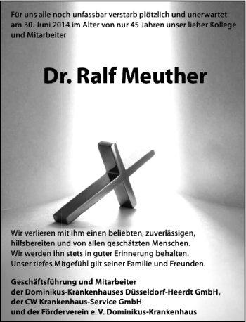 Traueranzeige von Dr. Ralf Meuther von Rheinische Post