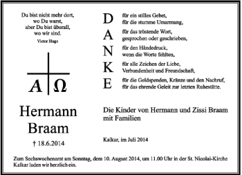 Traueranzeige von Hermann Braam von Rheinische Post