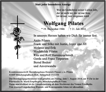 Traueranzeige von Wolfgang Pilates von Rheinische Post