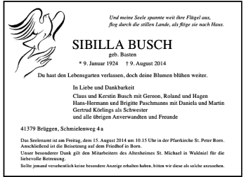 Traueranzeige von Sibilla Busch von Rheinische Post