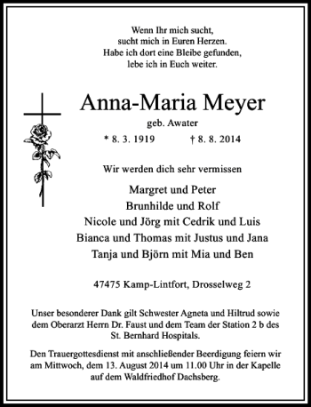 Traueranzeige von Anna-Maria Meyer von Rheinische Post