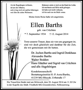 Traueranzeige von Ellen Barths von Rheinische Post