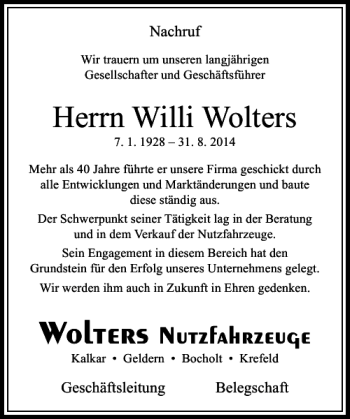 Traueranzeige von Willi Wolters von Rheinische Post