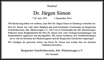 Traueranzeige von Dr. Jürgen Simon von Rheinische Post
