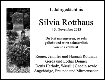 Traueranzeige von Silvia Rotthaus von Rheinische Post