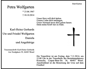 Traueranzeige von Petra Wolfgarten von Rheinische Post