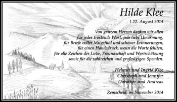 Traueranzeige von Hilde Klee von Rheinische Post