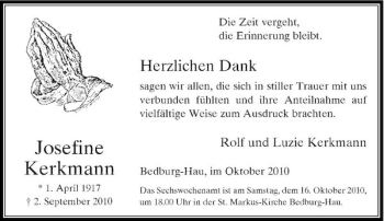 Traueranzeige von Josefine Kerkmann von Rheinische Post