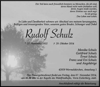 Traueranzeige von Rudolf Schulz von Rheinische Post