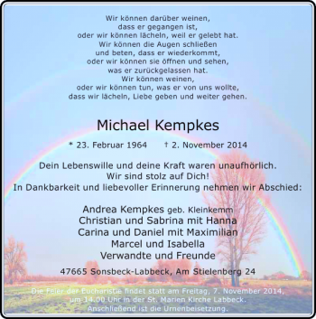 Traueranzeige von Michael Kempkes von Rheinische Post