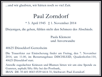 Traueranzeige von Paul Zorndorf von Rheinische Post