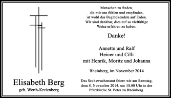 Traueranzeige von Elisabeth Berg geb.Werth-Kreyenberg von Rheinische Post