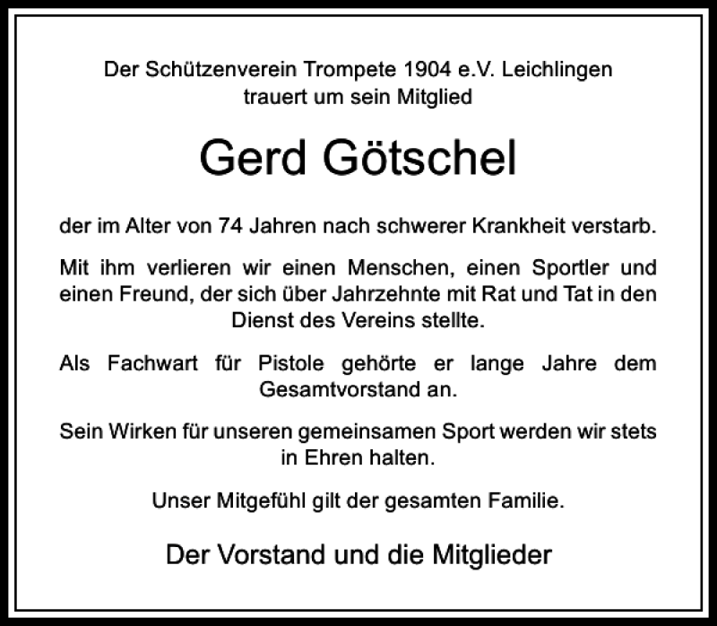  Traueranzeige für Gerd Götschel vom 05.11.2014 aus Rheinische Post
