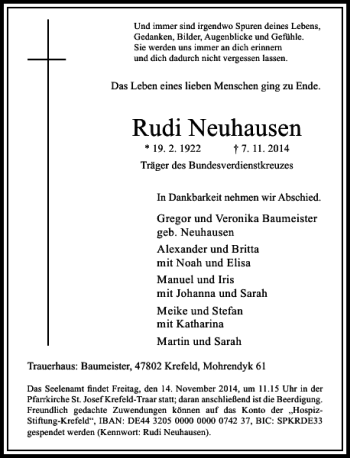 Traueranzeige von Rudi Neuhausen von Rheinische Post