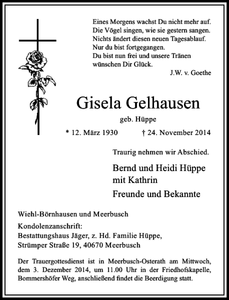 Alle Traueranzeigen für Gisela Gelhausen | trauer.rp-online.de