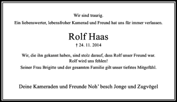 Traueranzeige von Rolf Haas von Rheinische Post