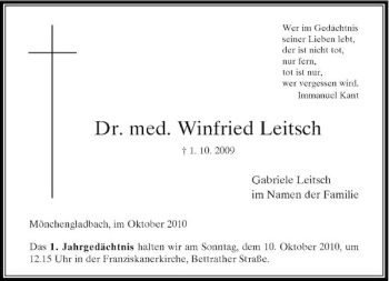 Traueranzeige von Dr. med. Winfried Leitsch von Rheinische Post
