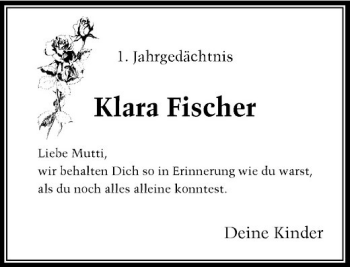 Traueranzeige von Klara Fischer von Rheinische Post