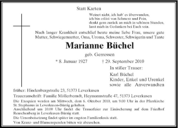 Traueranzeige von Marianne Büchel von Rheinische Post